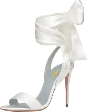 FSJ Women Open Toe Stiletto High Heel Sandals Lace-up Cute Satin Bowknot Heeled Sandals Sexy Strappy Summer Wedding Party Dress Shoes Size 4-16 US