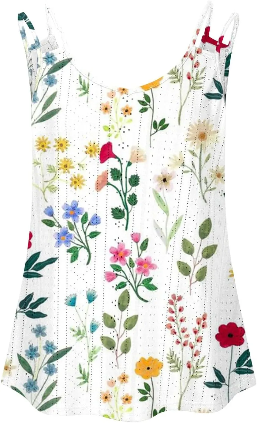 Generic 2024 Flowy Tank Tops for Women Sexy V Neck Sleeveless Spaghetti Strap Camisole Casual Summer Embroidery Eyelet Shirts