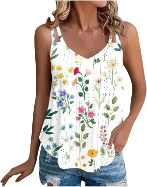 Generic 2024 Flowy Tank Tops for Women Sexy V Neck Sleeveless Spaghetti Strap Camisole Casual Summer Embroidery Eyelet Shirts