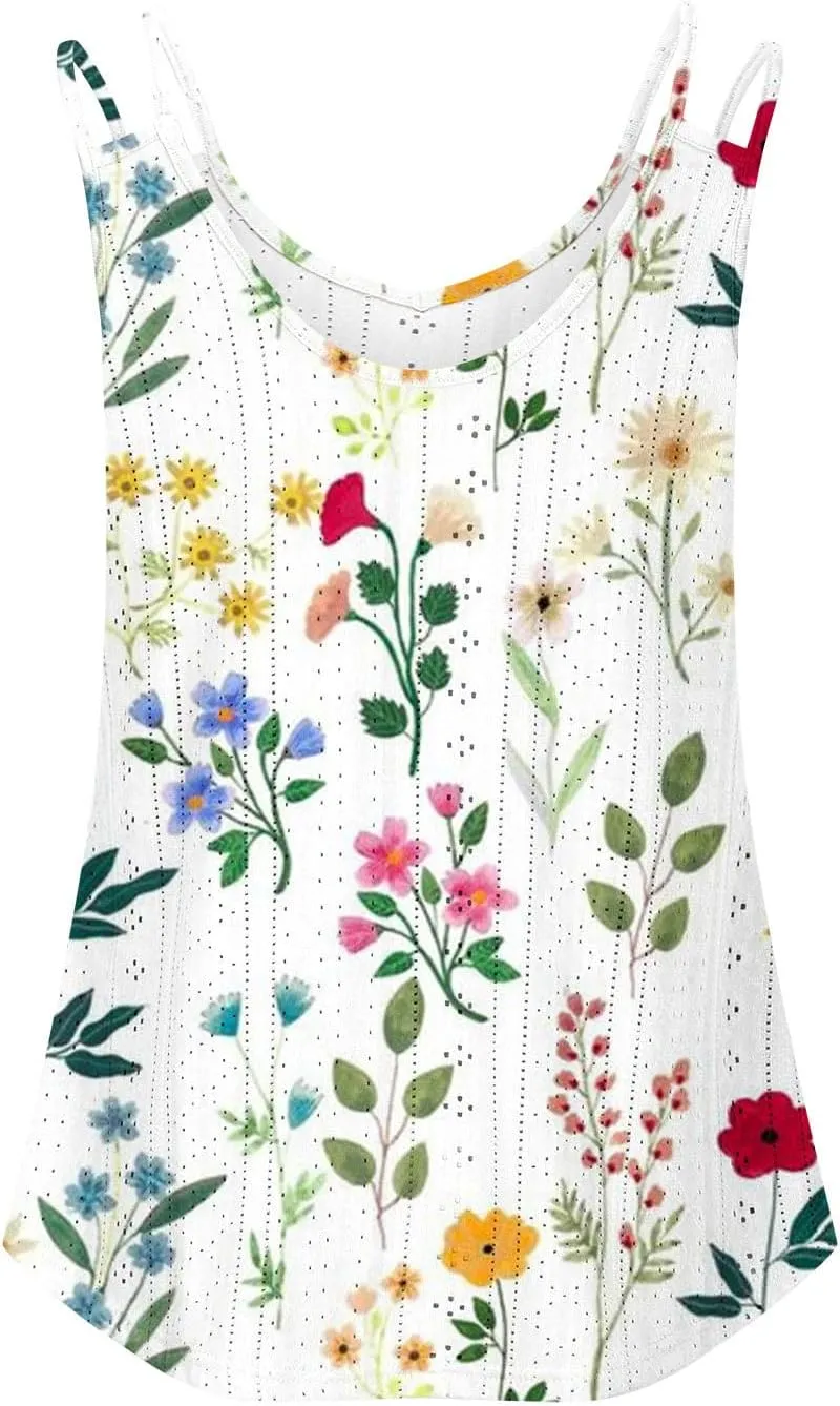 Generic 2024 Flowy Tank Tops for Women Sexy V Neck Sleeveless Spaghetti Strap Camisole Casual Summer Embroidery Eyelet Shirts