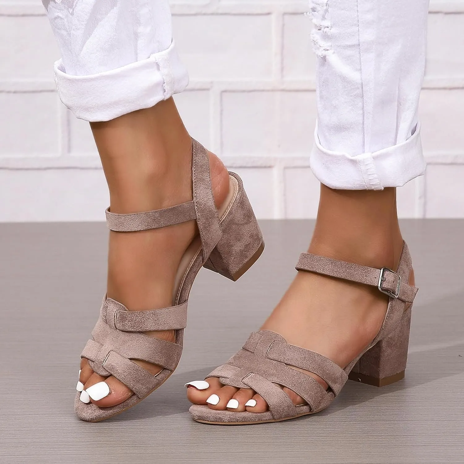 Generic Women's Strappy Low Chunky Block Heel Sandals Pumps Open Toe Wedding Party Dress Shoes