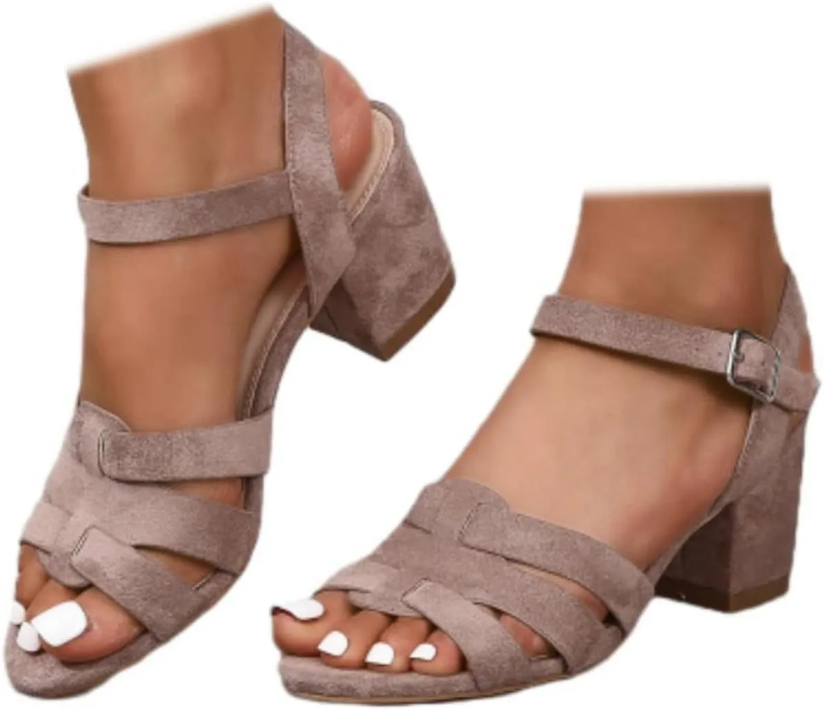Generic Women's Strappy Low Chunky Block Heel Sandals Pumps Open Toe Wedding Party Dress Shoes