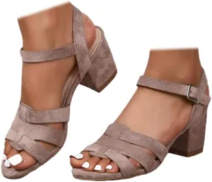 Generic Women's Strappy Low Chunky Block Heel Sandals Pumps Open Toe Wedding Party Dress Shoes
