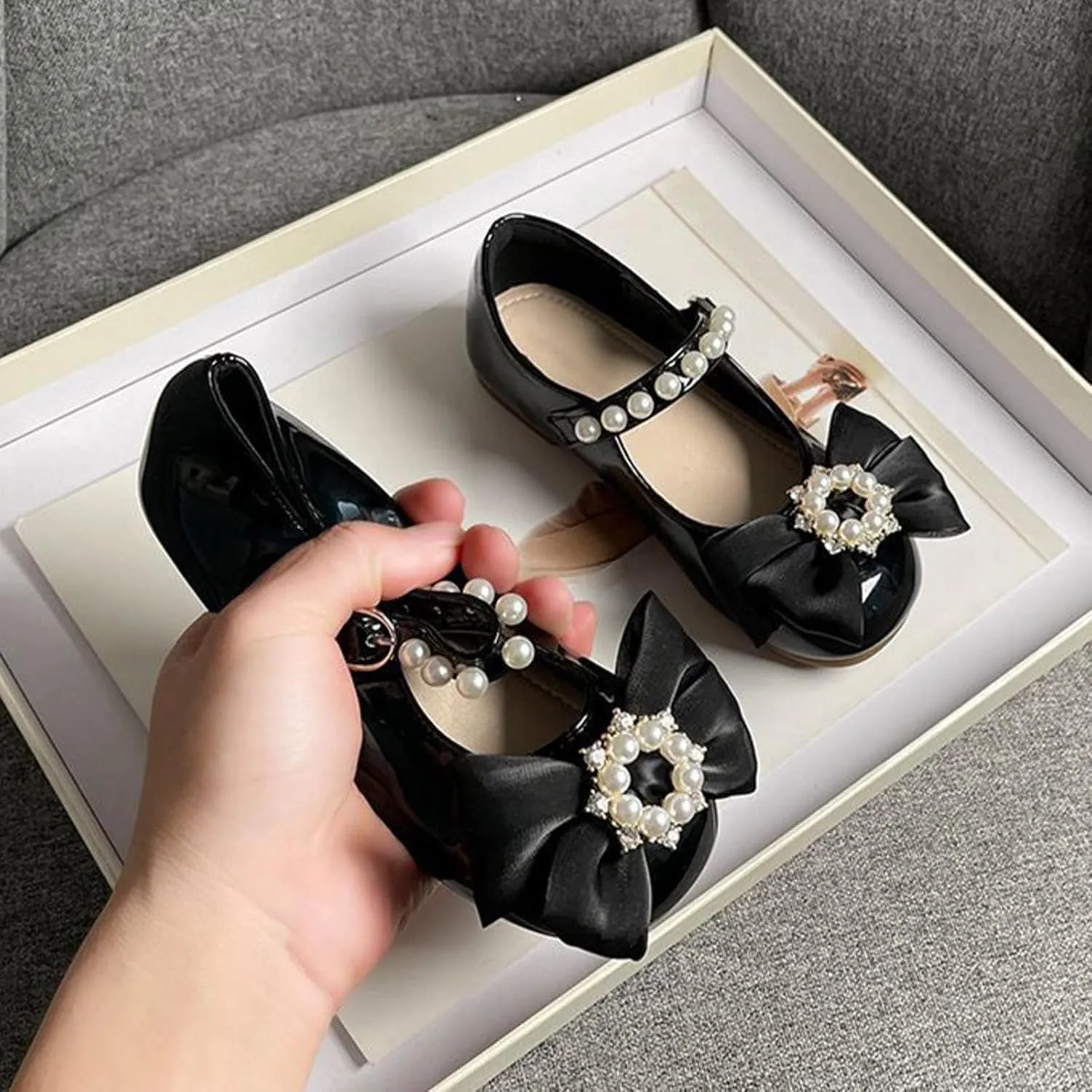 Girls Bowknot Marry Jane Shoes for Dance Toddler Solid Color Water-Proof Dress Shoes Kids Casual Ballerina Shoes