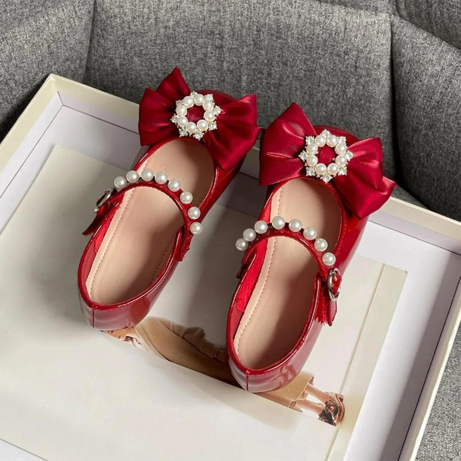 Girls Bowknot Marry Jane Shoes for Dance Toddler Solid Color Water-Proof Dress Shoes Kids Casual Ballerina Shoes