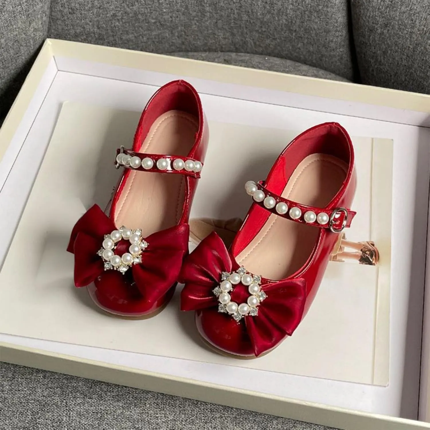 Girls Bowknot Marry Jane Shoes for Dance Toddler Solid Color Water-Proof Dress Shoes Kids Casual Ballerina Shoes