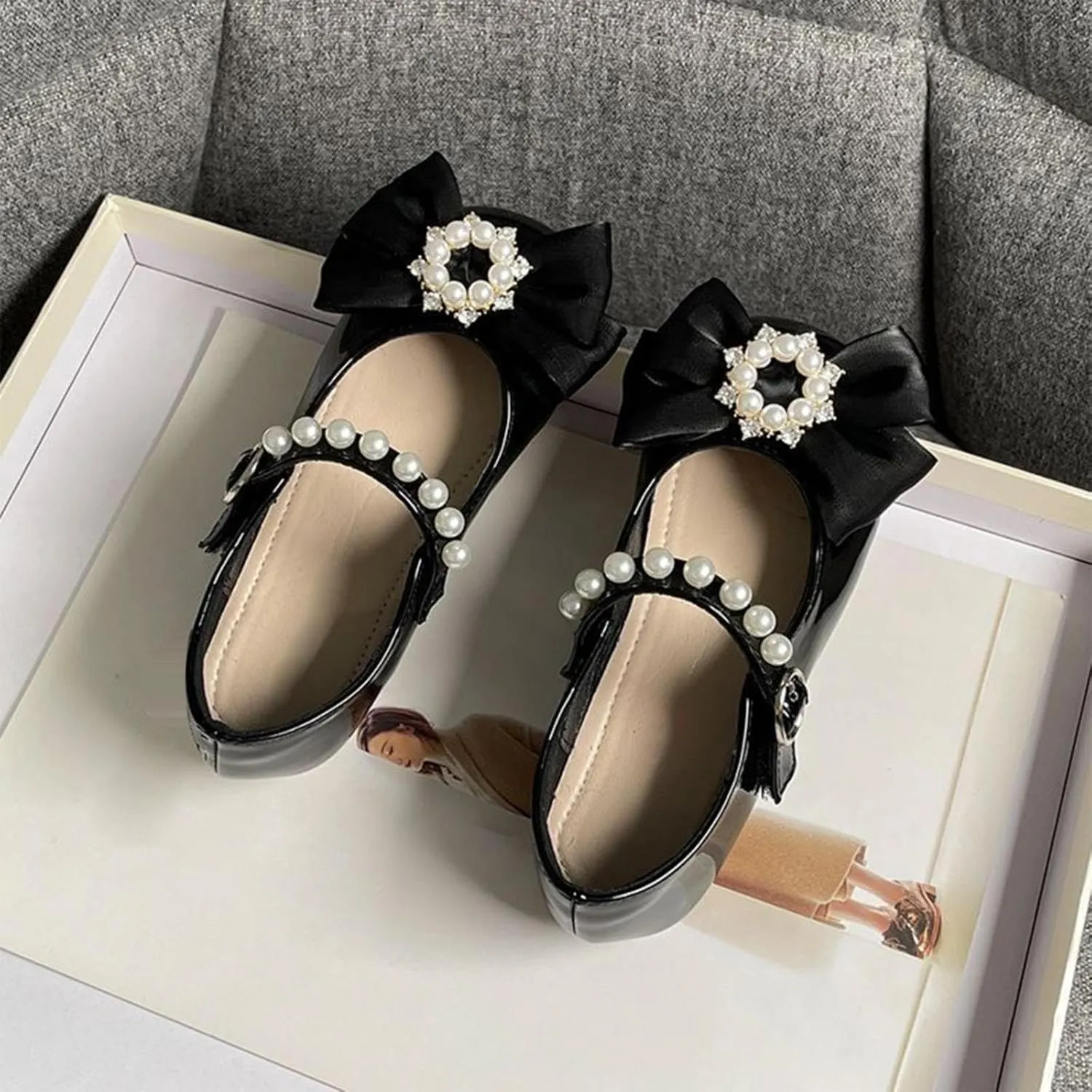 Girls Bowknot Marry Jane Shoes for Dance Toddler Solid Color Water-Proof Dress Shoes Kids Casual Ballerina Shoes