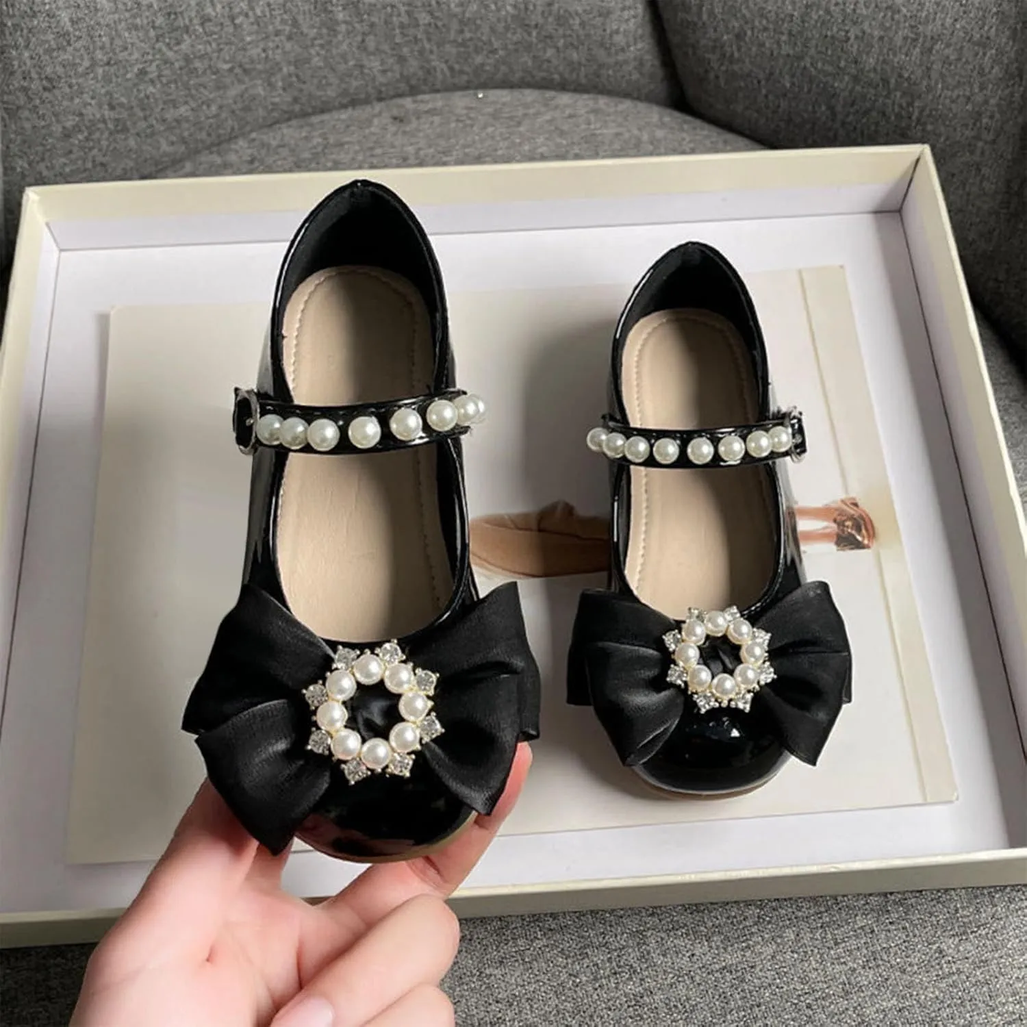Girls Bowknot Marry Jane Shoes for Dance Toddler Solid Color Water-Proof Dress Shoes Kids Casual Ballerina Shoes