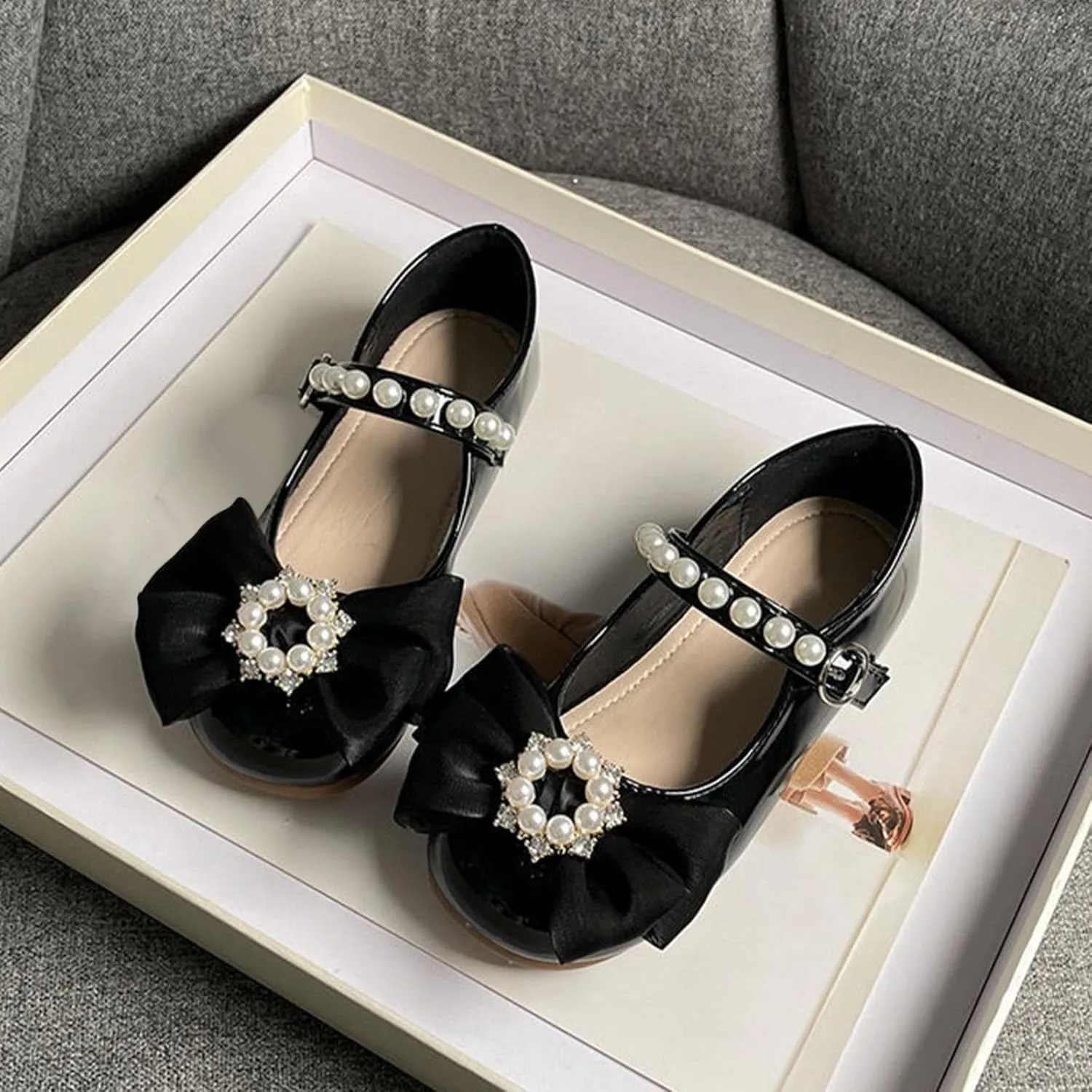 Girls Bowknot Marry Jane Shoes for Dance Toddler Solid Color Water-Proof Dress Shoes Kids Casual Ballerina Shoes