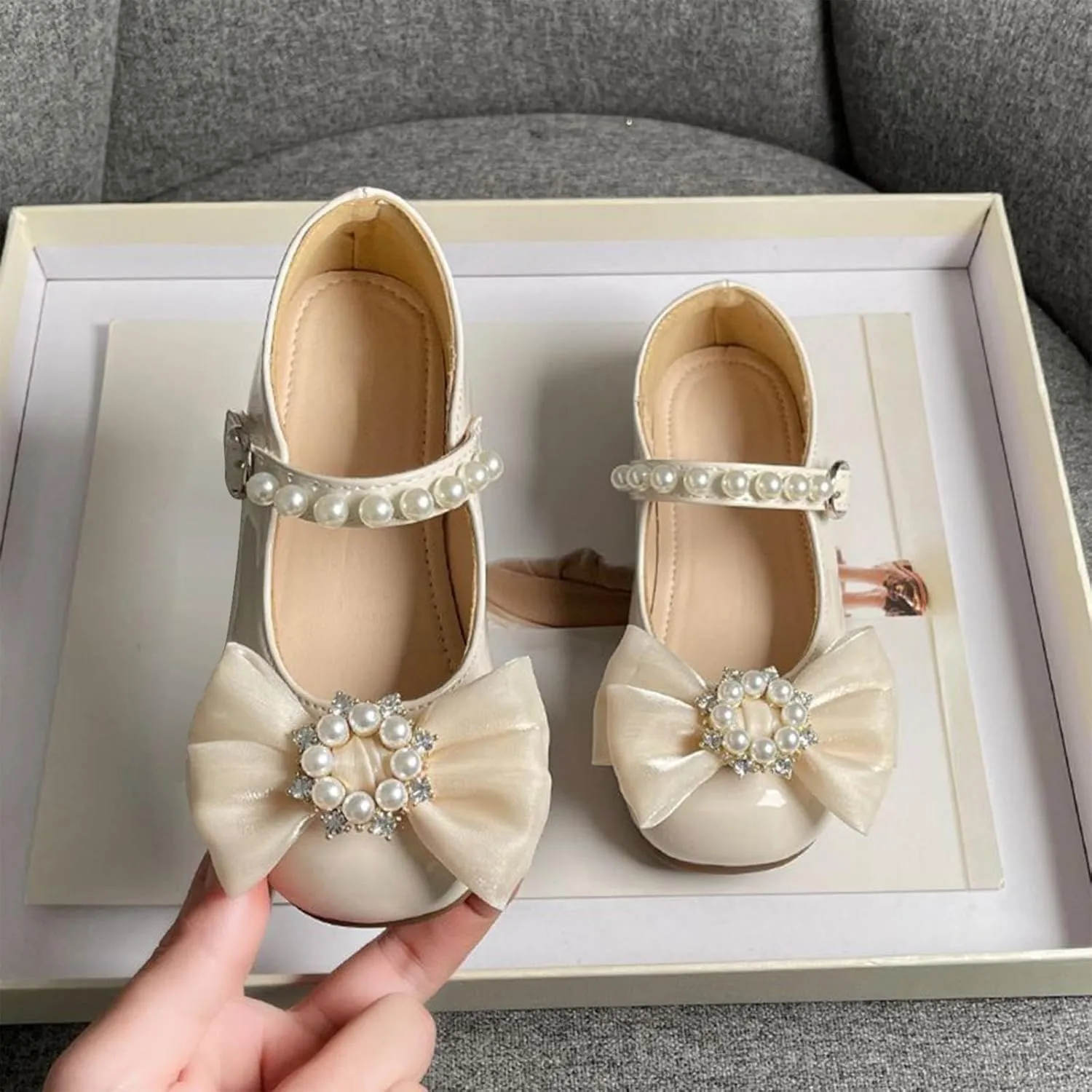 Girls Bowknot Marry Jane Shoes for Dance Toddler Solid Color Water-Proof Dress Shoes Kids Casual Ballerina Shoes