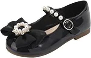 Girls Bowknot Marry Jane Shoes for Dance Toddler Solid Color Water-Proof Dress Shoes Kids Casual Ballerina Shoes