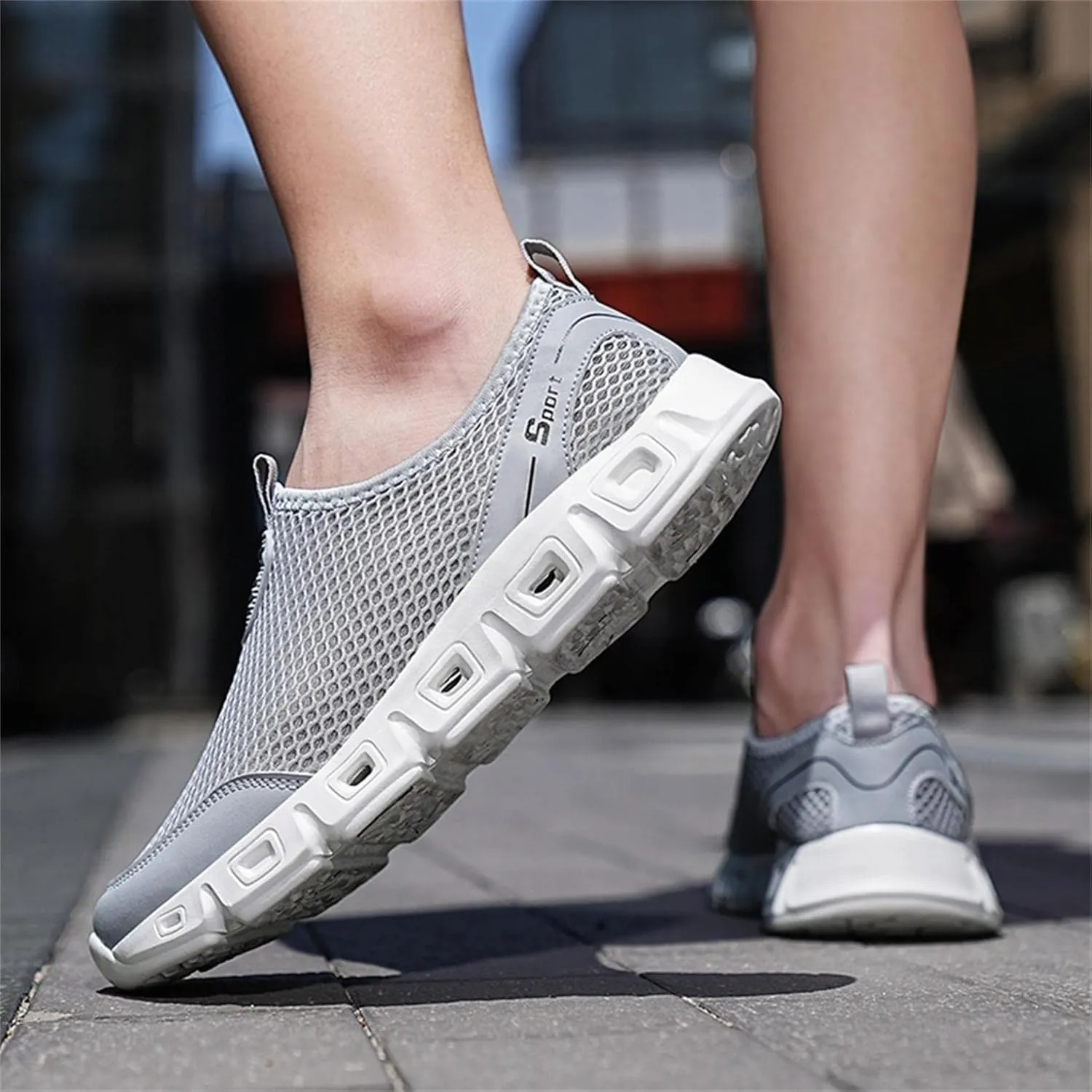 Hbeylia Men's Running Sneakers Breathable Lightweight Mesh Slip On Sport Athletic Tennis Walking Workout Gym Anti Skid Flat Bottom Walking Driving Shoes Running Hiking Jogging Shoes For Male