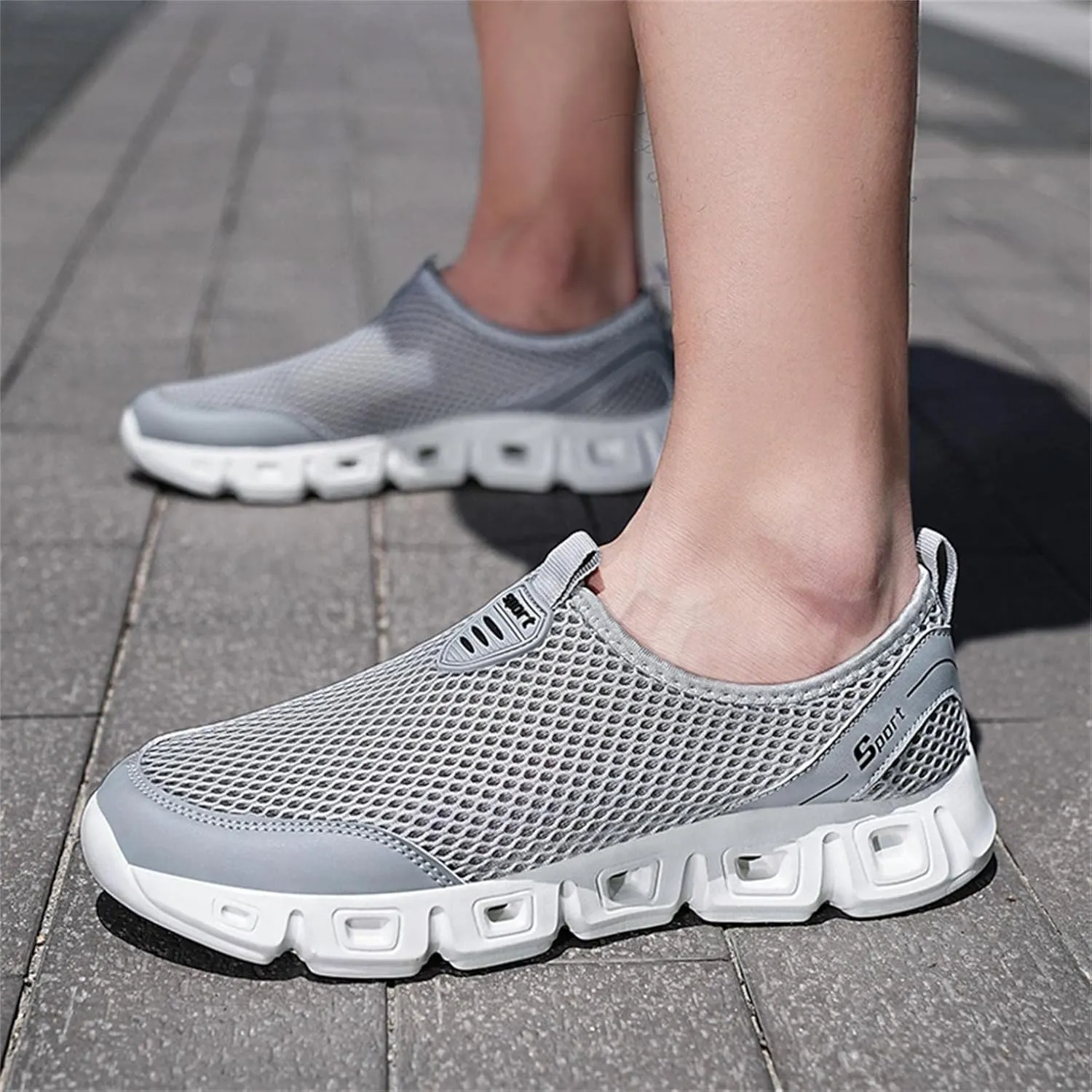 Hbeylia Men's Running Sneakers Breathable Lightweight Mesh Slip On Sport Athletic Tennis Walking Workout Gym Anti Skid Flat Bottom Walking Driving Shoes Running Hiking Jogging Shoes For Male