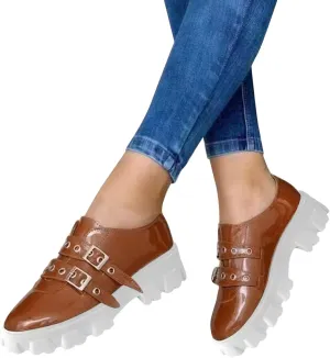 Hbeylia Platform Wedge Sneakers for Women Fashion Chunky Bottom Metal Buckle Breathable Slip On Dress Oxford Low Top Flats Walking Shoes Play Sneakers Loafers