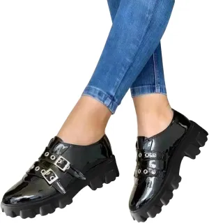 Hbeylia Platform Wedge Sneakers for Women Fashion Chunky Bottom Metal Buckle Breathable Slip On Dress Oxford Low Top Flats Walking Shoes Play Sneakers Loafers