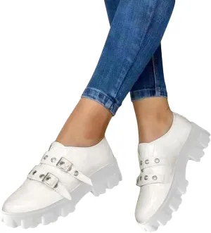 Hbeylia Platform Wedge Sneakers for Women Fashion Chunky Bottom Metal Buckle Breathable Slip On Dress Oxford Low Top Flats Walking Shoes Play Sneakers Loafers