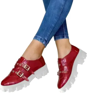 Hbeylia Platform Wedge Sneakers for Women Fashion Chunky Bottom Metal Buckle Breathable Slip On Dress Oxford Low Top Flats Walking Shoes Play Sneakers Loafers