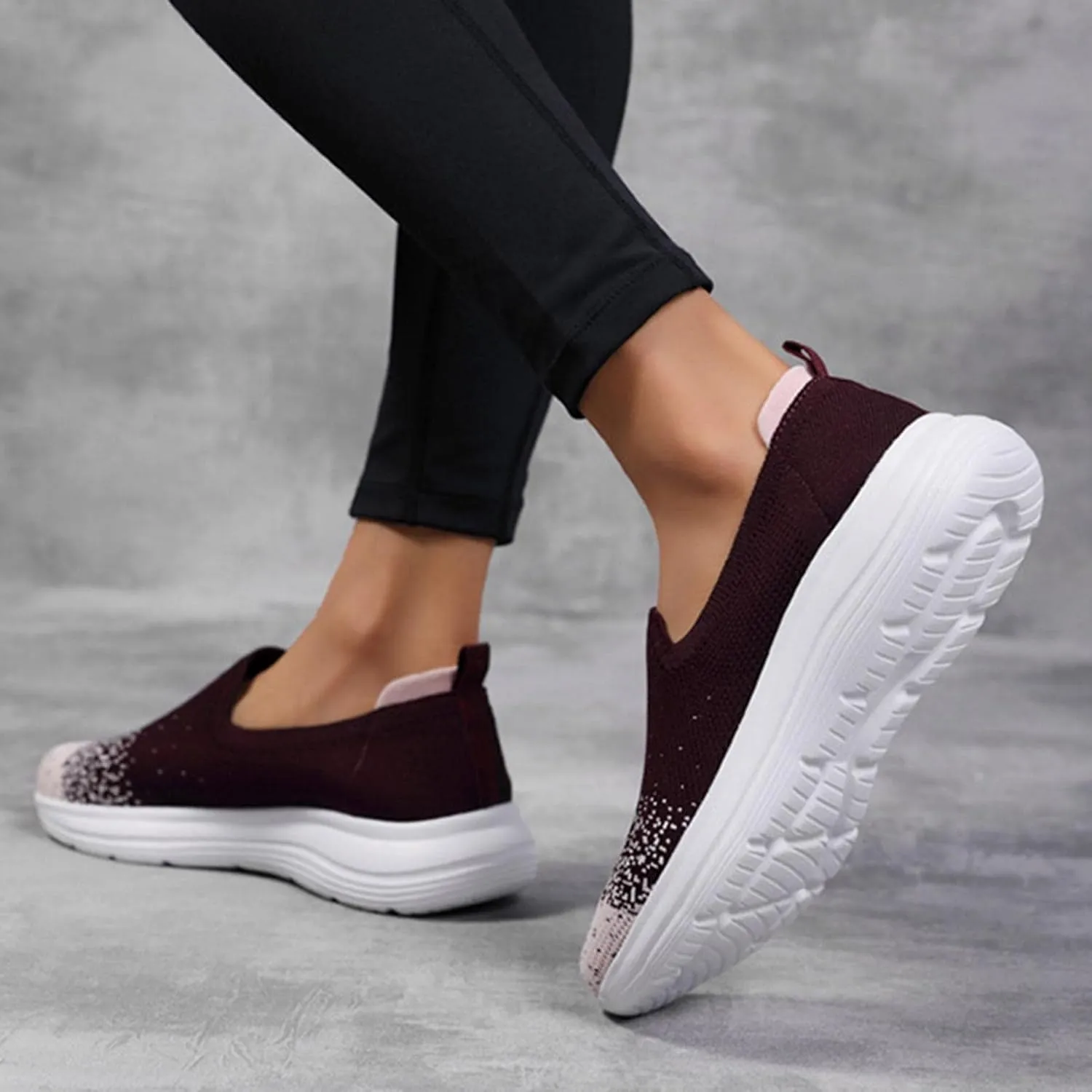 Hbeylia Women's Slip on Loafer Shoes Mesh Casual Ballet Flat Nurse Walking Sneakers Knit Sock Round Toe Air Cushion Casual Low Wedge Mule Sneakers for Women Dancing Work