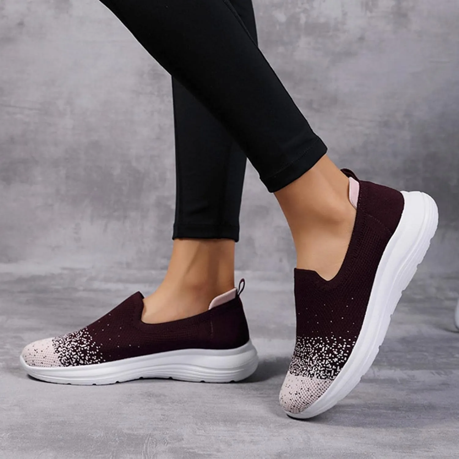 Hbeylia Women's Slip on Loafer Shoes Mesh Casual Ballet Flat Nurse Walking Sneakers Knit Sock Round Toe Air Cushion Casual Low Wedge Mule Sneakers for Women Dancing Work