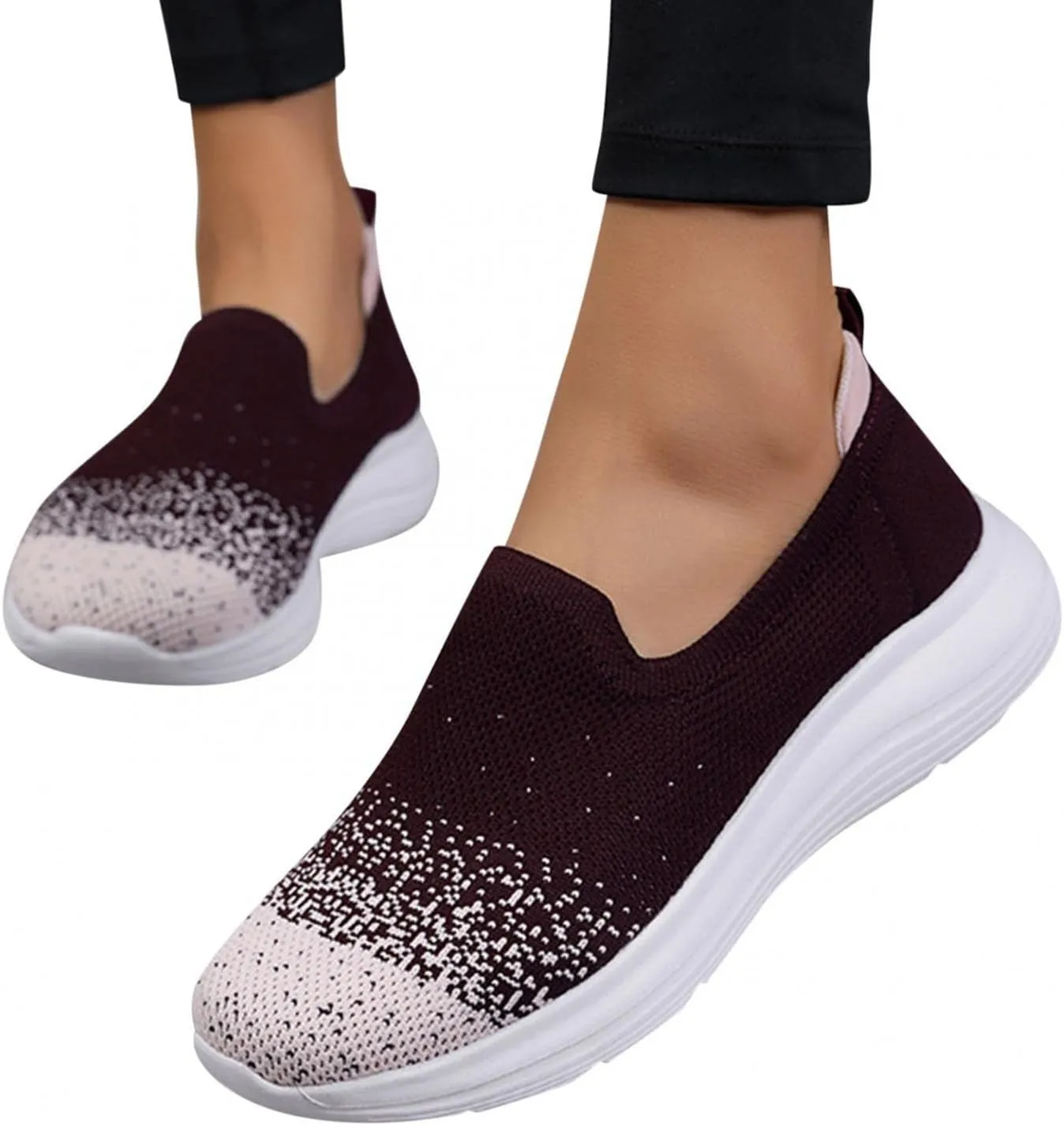 Hbeylia Women's Slip on Loafer Shoes Mesh Casual Ballet Flat Nurse Walking Sneakers Knit Sock Round Toe Air Cushion Casual Low Wedge Mule Sneakers for Women Dancing Work