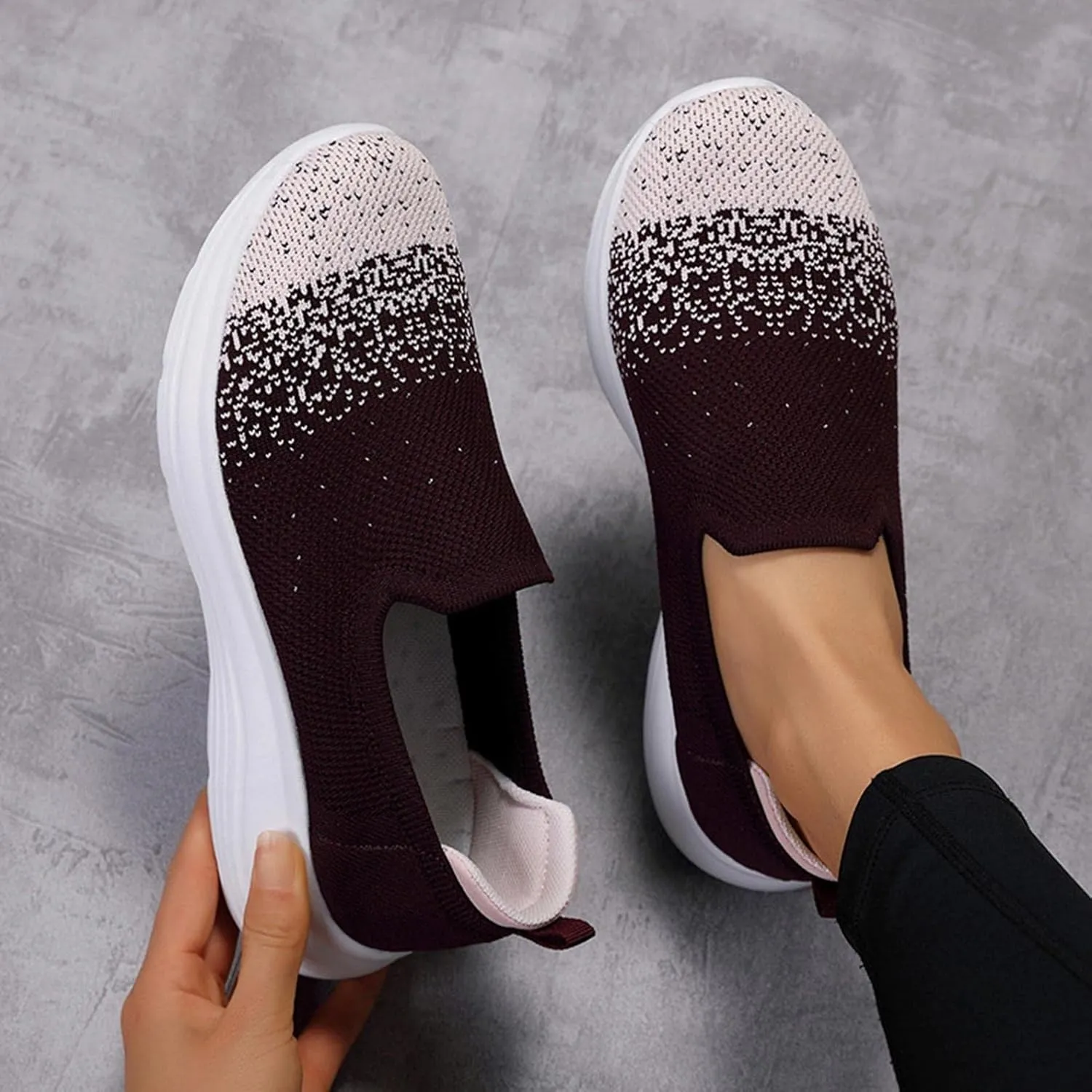 Hbeylia Women's Slip on Loafer Shoes Mesh Casual Ballet Flat Nurse Walking Sneakers Knit Sock Round Toe Air Cushion Casual Low Wedge Mule Sneakers for Women Dancing Work