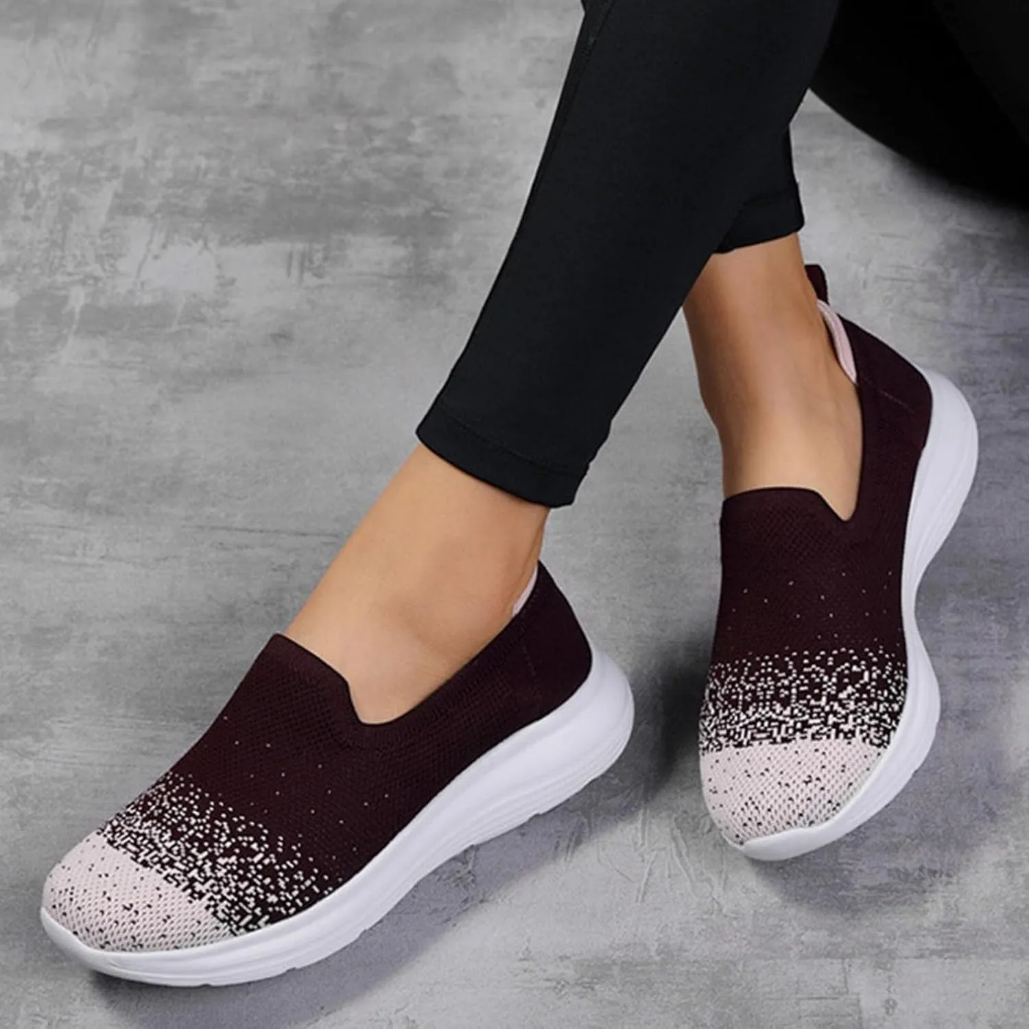 Hbeylia Women's Slip on Loafer Shoes Mesh Casual Ballet Flat Nurse Walking Sneakers Knit Sock Round Toe Air Cushion Casual Low Wedge Mule Sneakers for Women Dancing Work