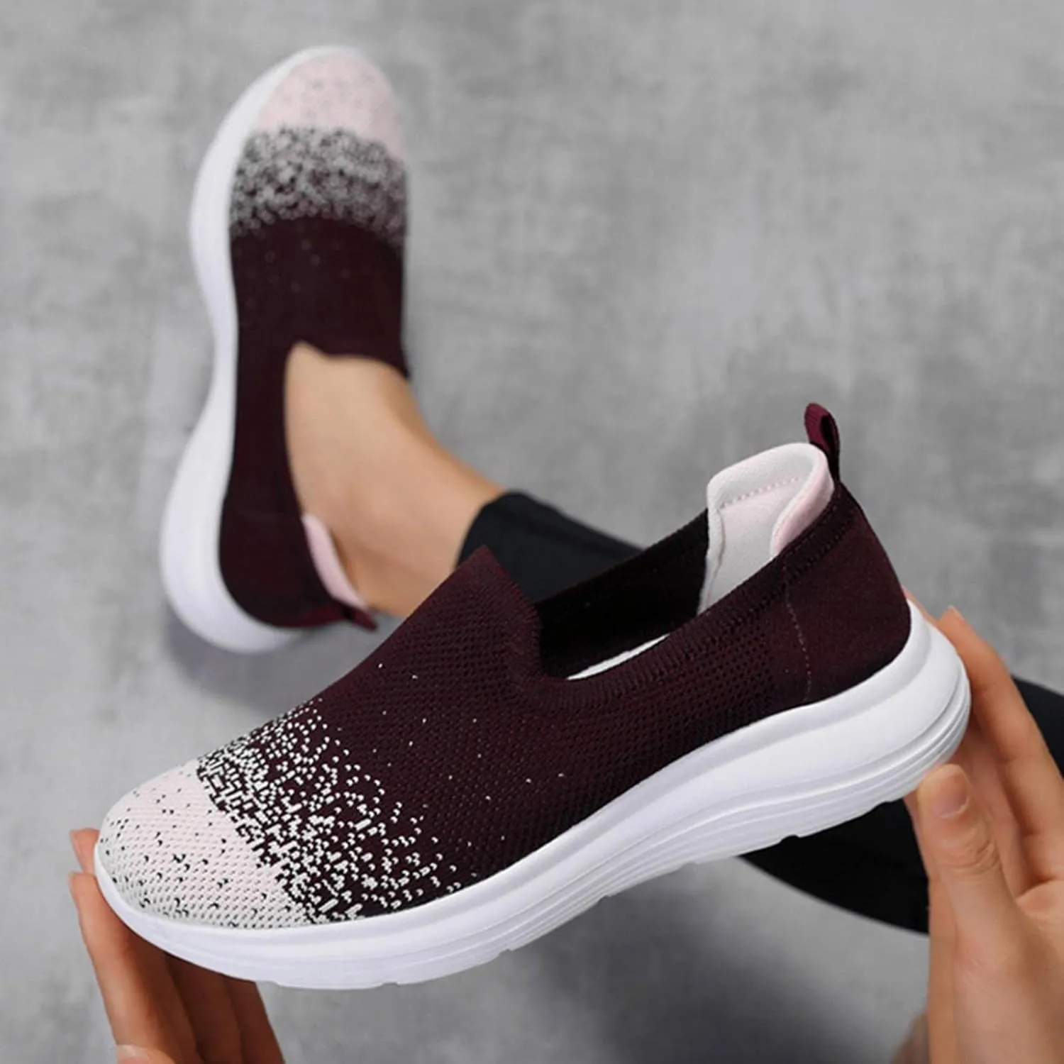 Hbeylia Women's Slip on Loafer Shoes Mesh Casual Ballet Flat Nurse Walking Sneakers Knit Sock Round Toe Air Cushion Casual Low Wedge Mule Sneakers for Women Dancing Work