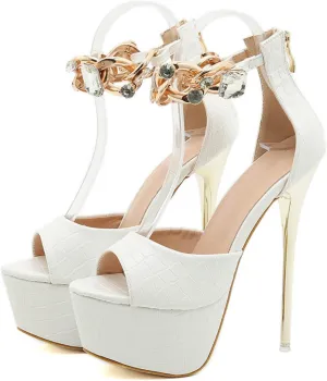 Heels Sandals for Women, Women's Sandals, Sexy Rhinestones Open Toe Heeled Sandals with Zipper, Fashion Platform Stiletto High Heel Sandals, Dress Sandals, Summer Shoes, Wedding Shoes,White,40