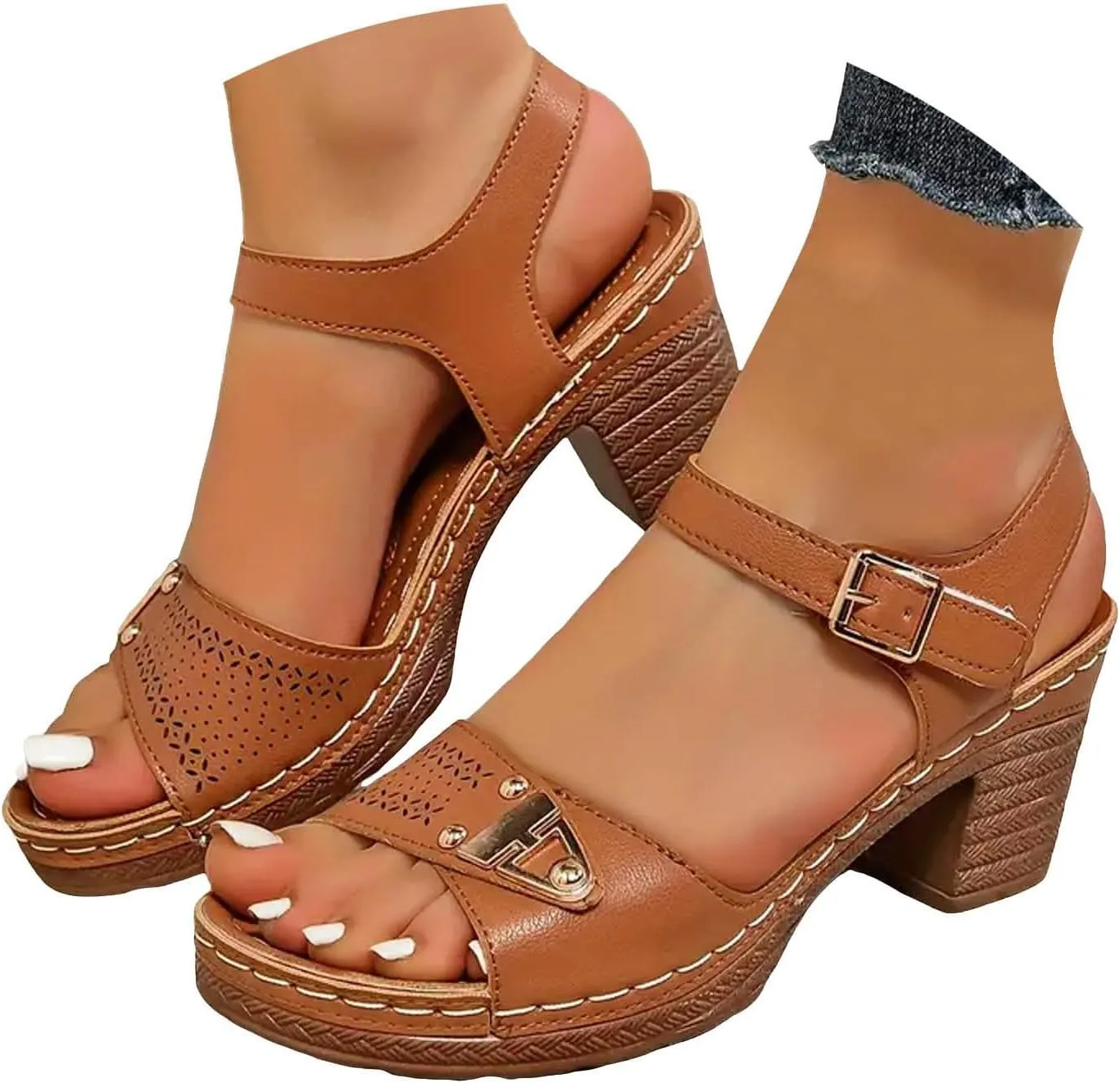 Heels Scandals For Women High Heels Open Toe Cover Heel Suede Sandals Women's Platform Wedge Western Sandals Women