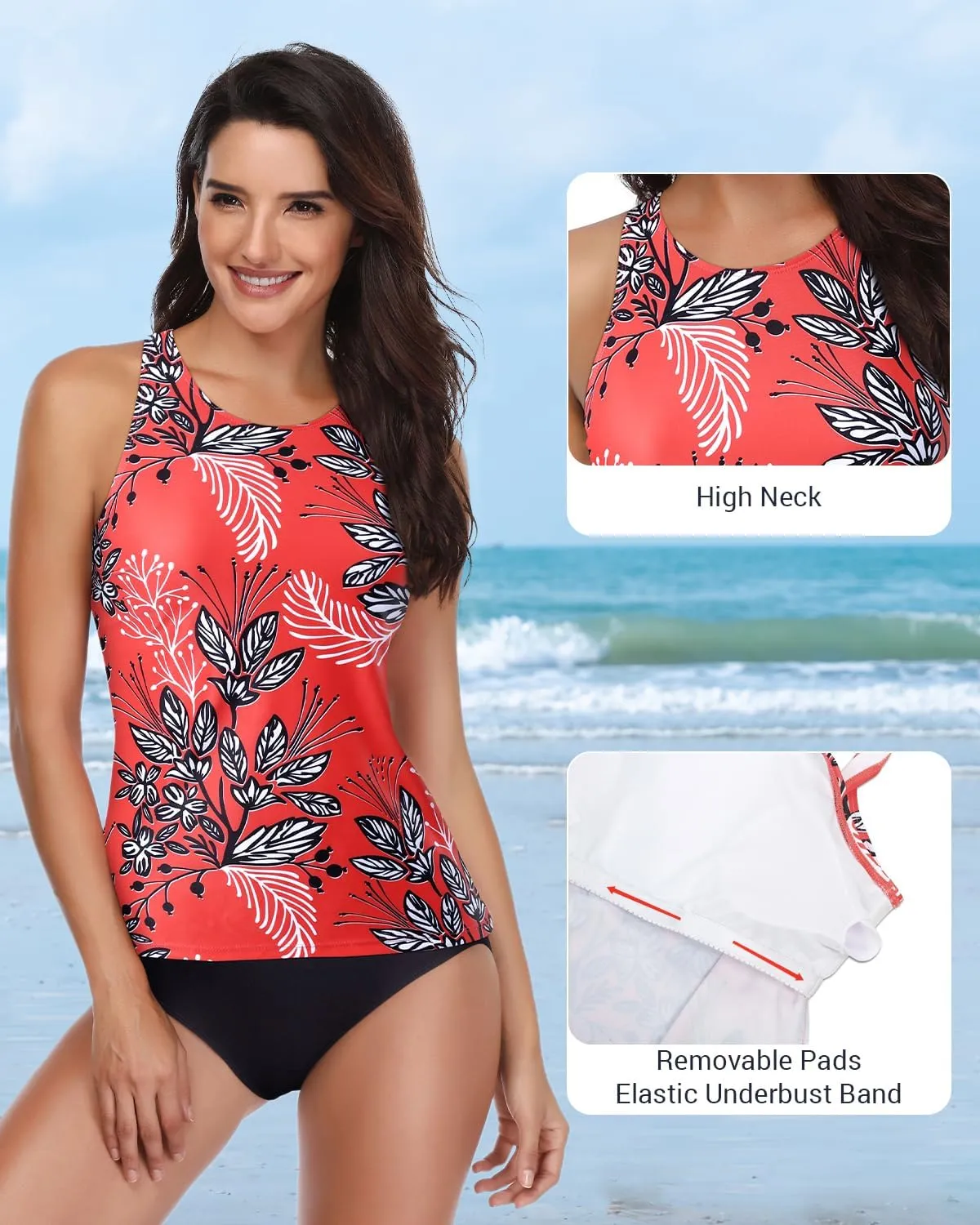 Holipick High Neck Tankini Top Bathing Suit Tops for Women Tummy Control Tank Tops Swimsuits