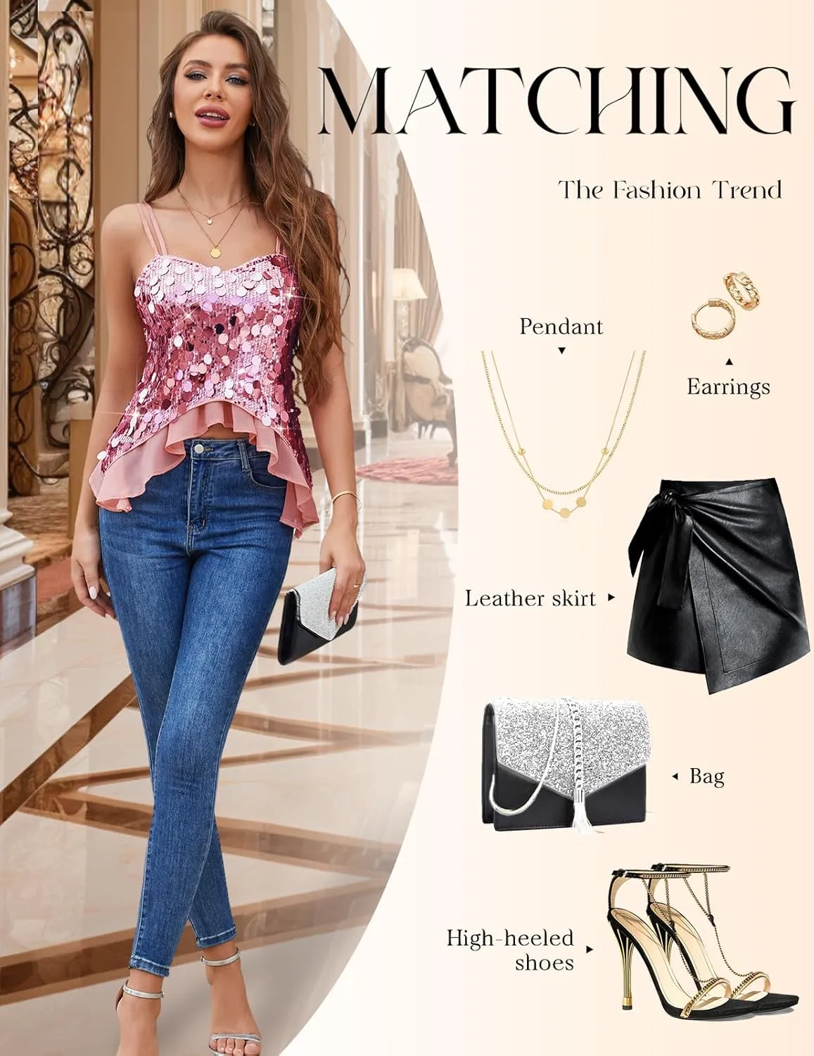 HomRain Sequin Tops for Women 2025 Sparkly Tank Tops Sexy V Neck Club Party Shining Top
