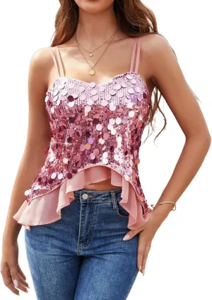 HomRain Sequin Tops for Women 2025 Sparkly Tank Tops Sexy V Neck Club Party Shining Top
