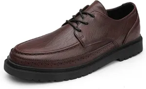 HOOENG Oxford Shoes for Men Lace Up Apron Toe Round Toe Derby Shoes Vegan Leather Anti-Slip Low Top Non Slip Classic