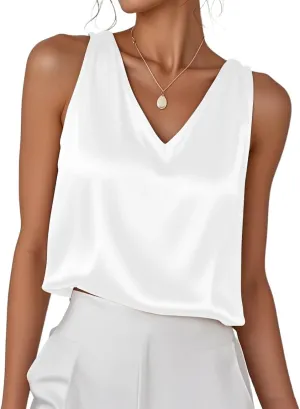 IDEALSANXUN Womens V Neck Stain Tank Tops Spring Summer Dressy Sleeveless Shirt Blouse Camisole