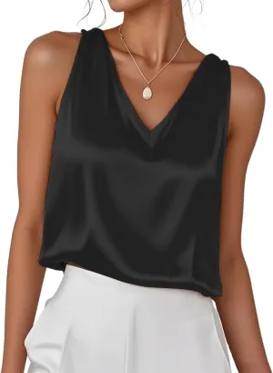IDEALSANXUN Womens V Neck Stain Tank Tops Spring Summer Dressy Sleeveless Shirt Blouse Camisole