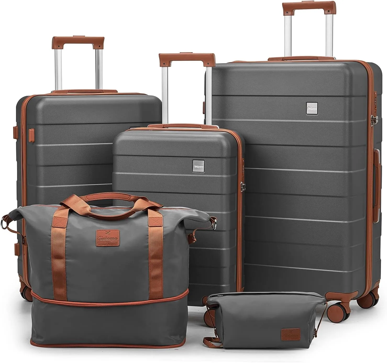imiomo Hard Shell Luggage Sets 5 Piece for Women, Lightweight Hardside Rolling Suitcase Set with Spinner Wheels and TSA Lock, Grey