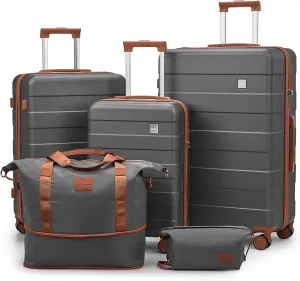 imiomo Hard Shell Luggage Sets 5 Piece for Women, Lightweight Hardside Rolling Suitcase Set with Spinner Wheels and TSA Lock, Grey