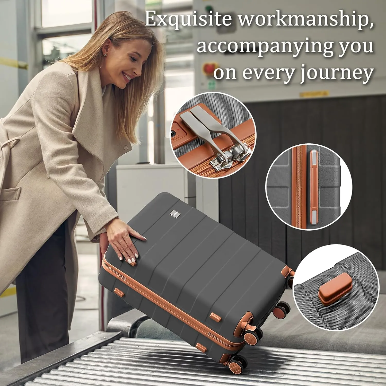 imiomo Hard Shell Luggage Sets 5 Piece for Women, Lightweight Hardside Rolling Suitcase Set with Spinner Wheels and TSA Lock, Grey