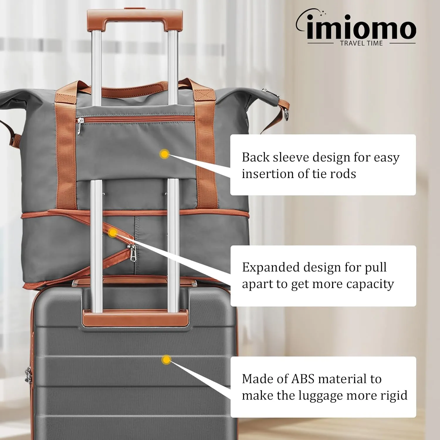 imiomo Hard Shell Luggage Sets 5 Piece for Women, Lightweight Hardside Rolling Suitcase Set with Spinner Wheels and TSA Lock, Grey