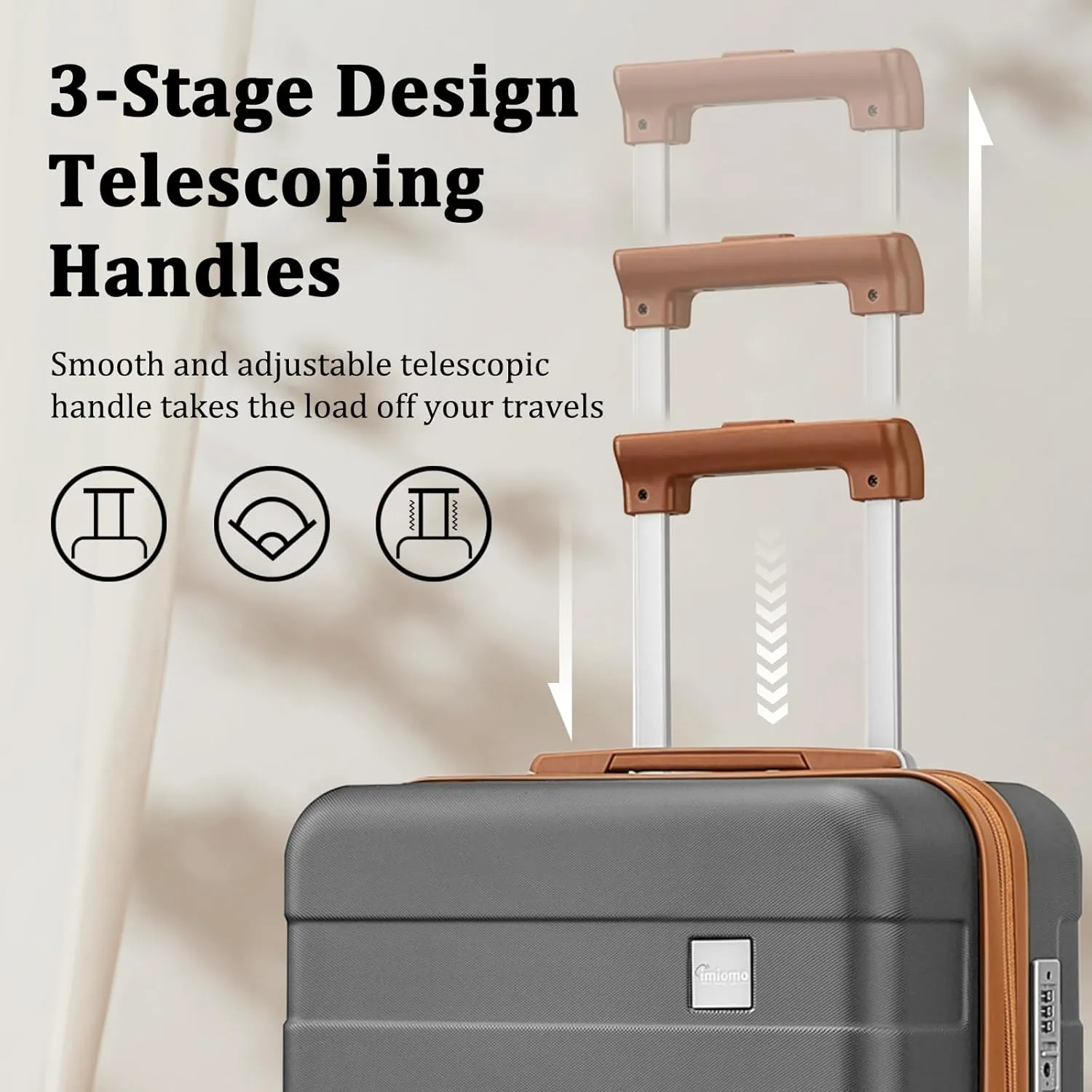 imiomo Hard Shell Luggage Sets 5 Piece for Women, Lightweight Hardside Rolling Suitcase Set with Spinner Wheels and TSA Lock, Grey