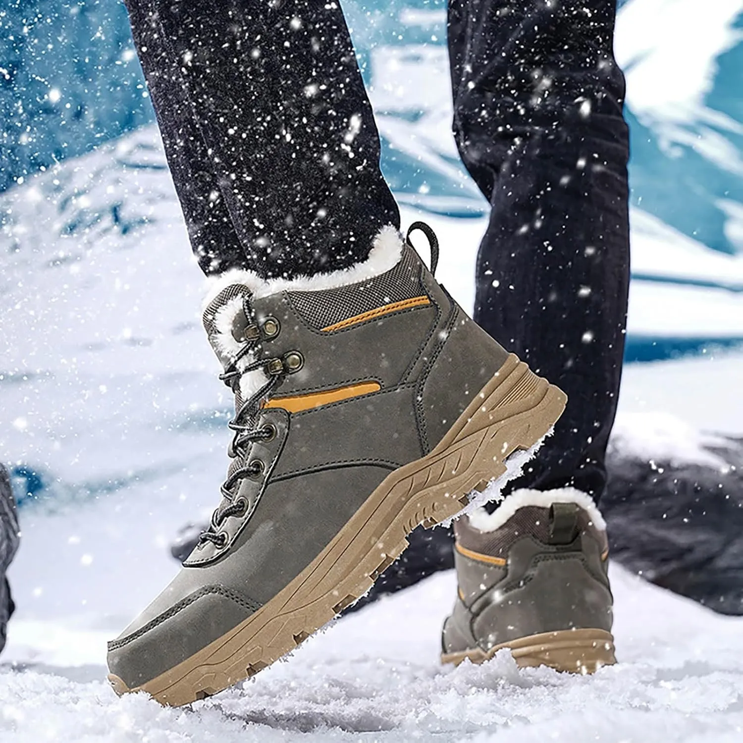 Insulated Hiking Boots Men aterproof Non-Slip Plush Lined Snow Shoes For Women Slip On Casual Shoes