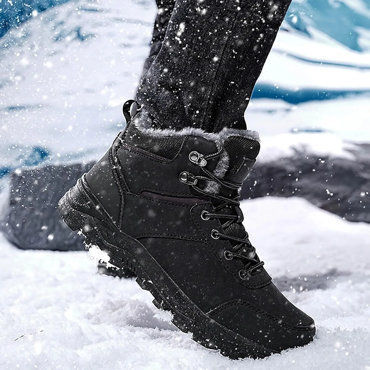 Insulated Hiking Boots Men aterproof Non-Slip Plush Lined Snow Shoes For Women Slip On Casual Shoes