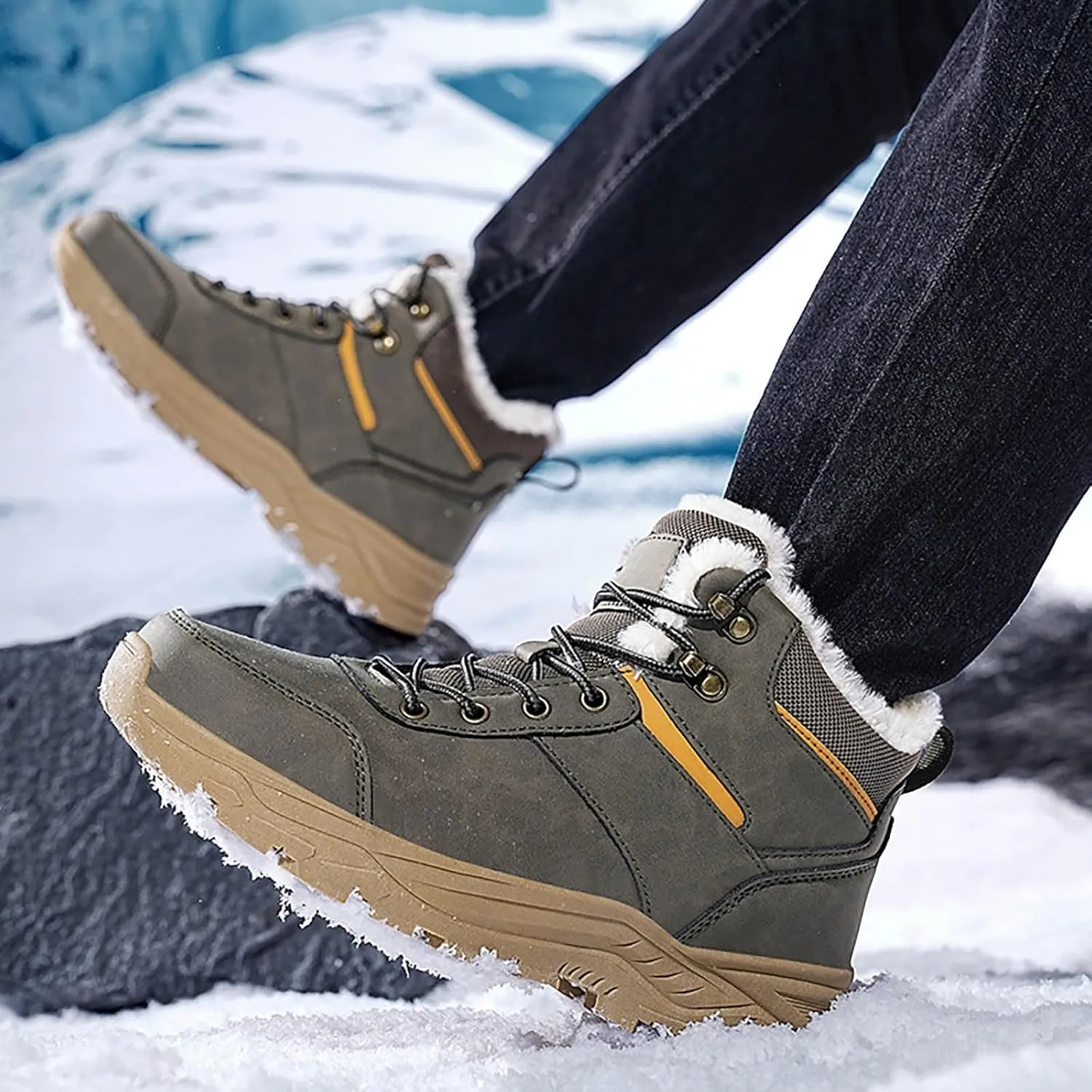 Insulated Hiking Boots Men aterproof Non-Slip Plush Lined Snow Shoes For Women Slip On Casual Shoes