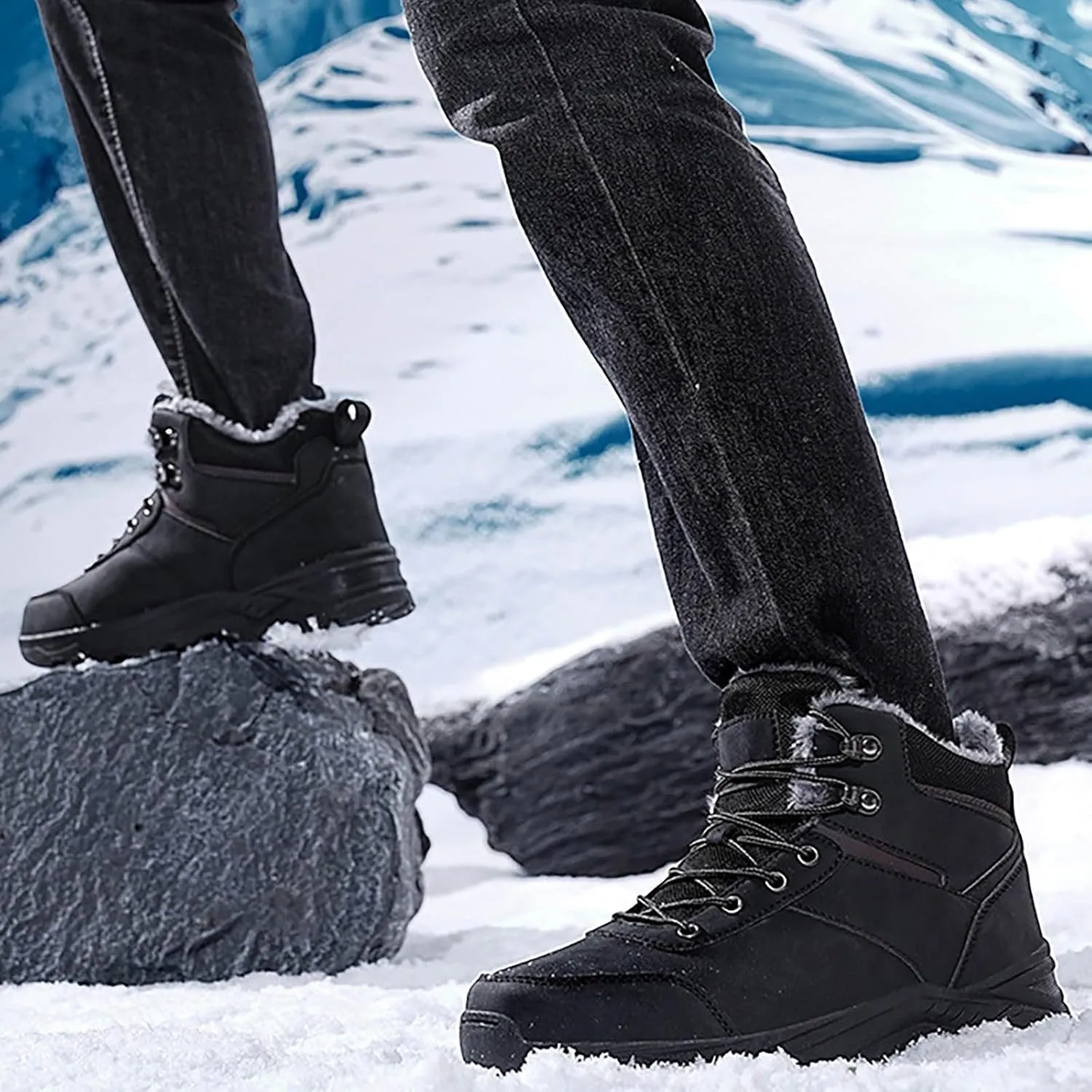 Insulated Hiking Boots Men aterproof Non-Slip Plush Lined Snow Shoes For Women Slip On Casual Shoes