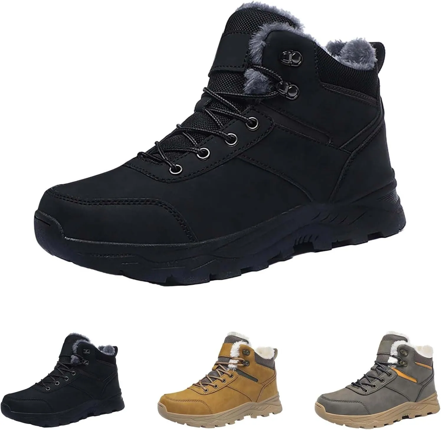 Insulated Hiking Boots Men aterproof Non-Slip Plush Lined Snow Shoes For Women Slip On Casual Shoes
