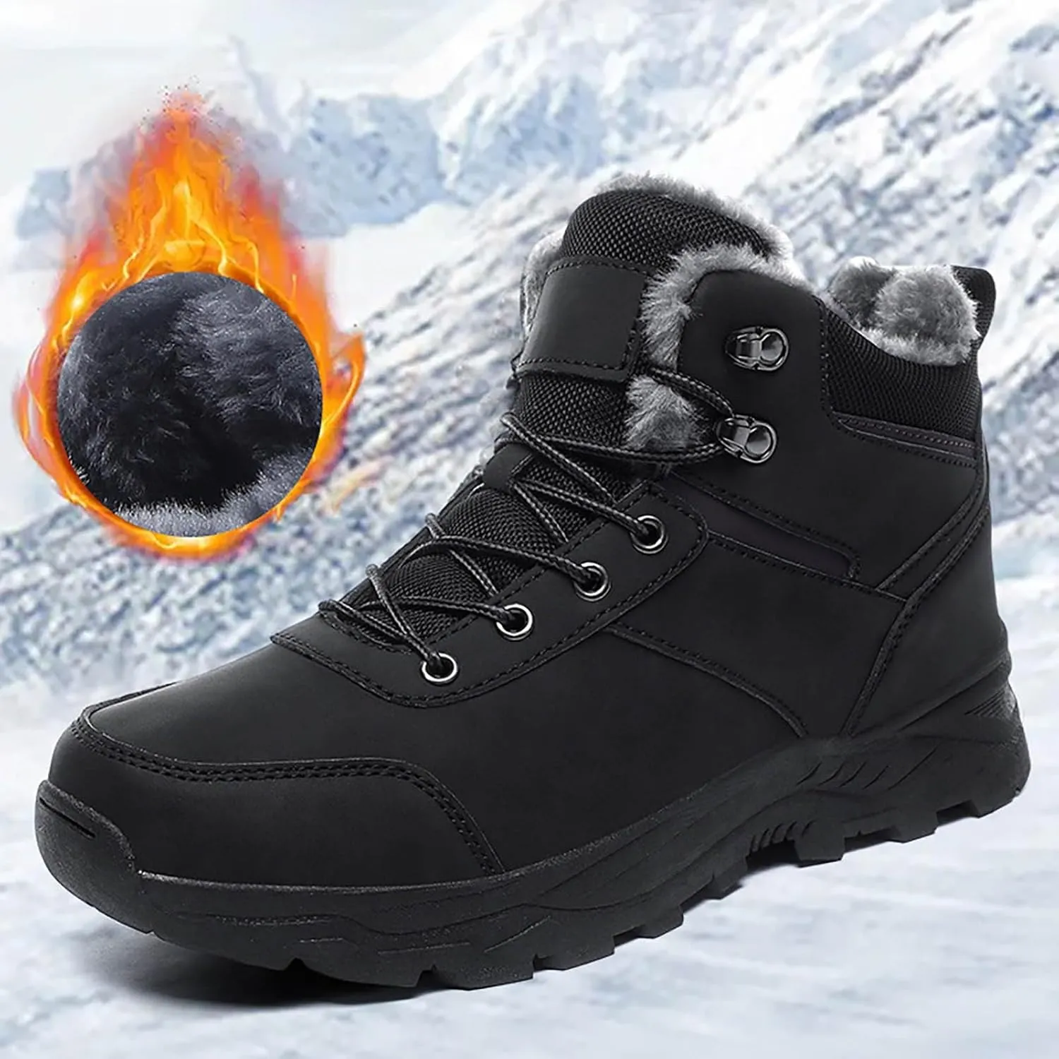 Insulated Hiking Boots Men aterproof Non-Slip Plush Lined Snow Shoes For Women Slip On Casual Shoes