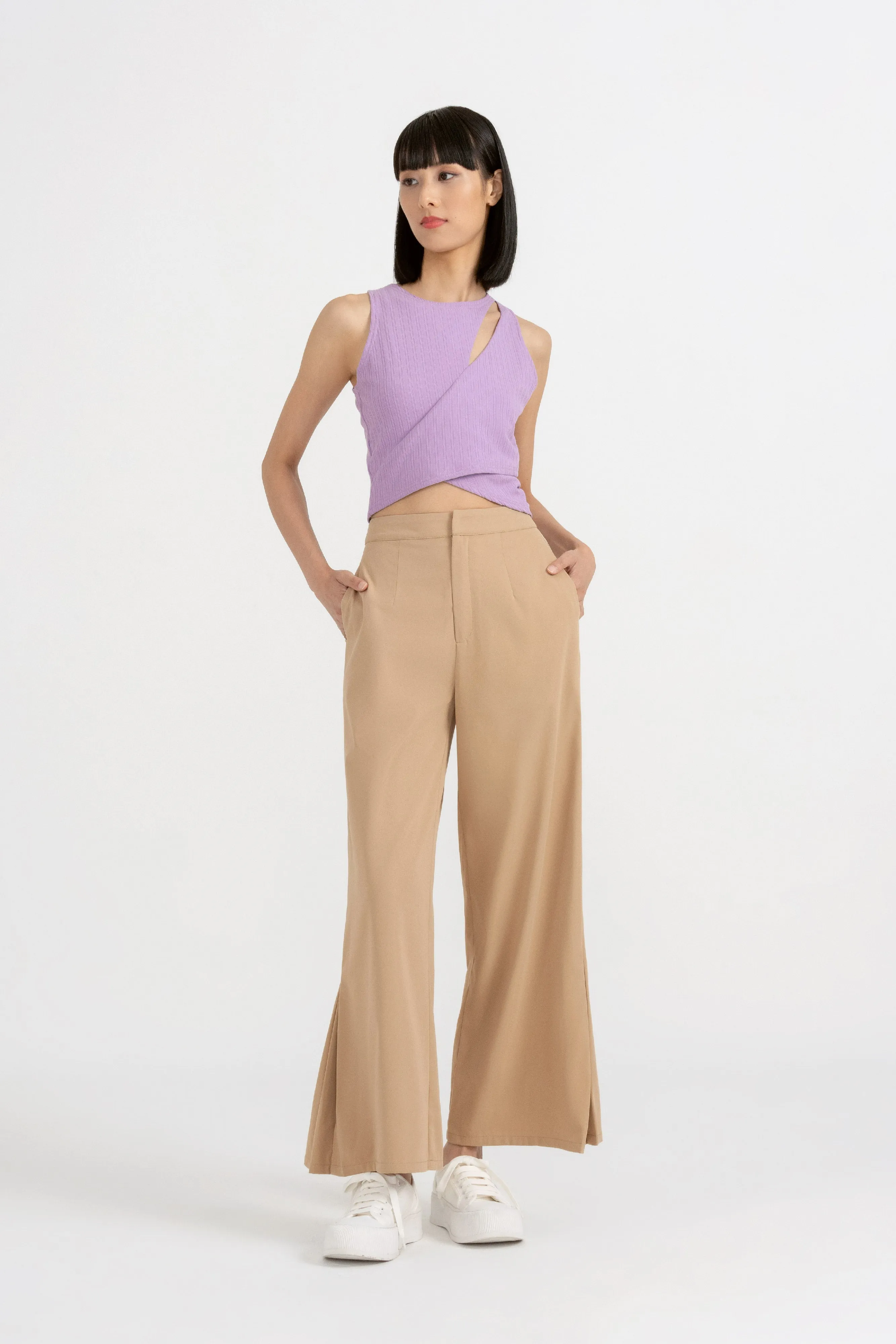 Joan Cut Out Fitted Knit Top in Lilac Purple