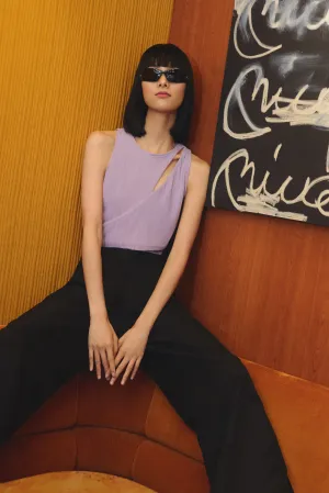 Joan Cut Out Fitted Knit Top in Lilac Purple