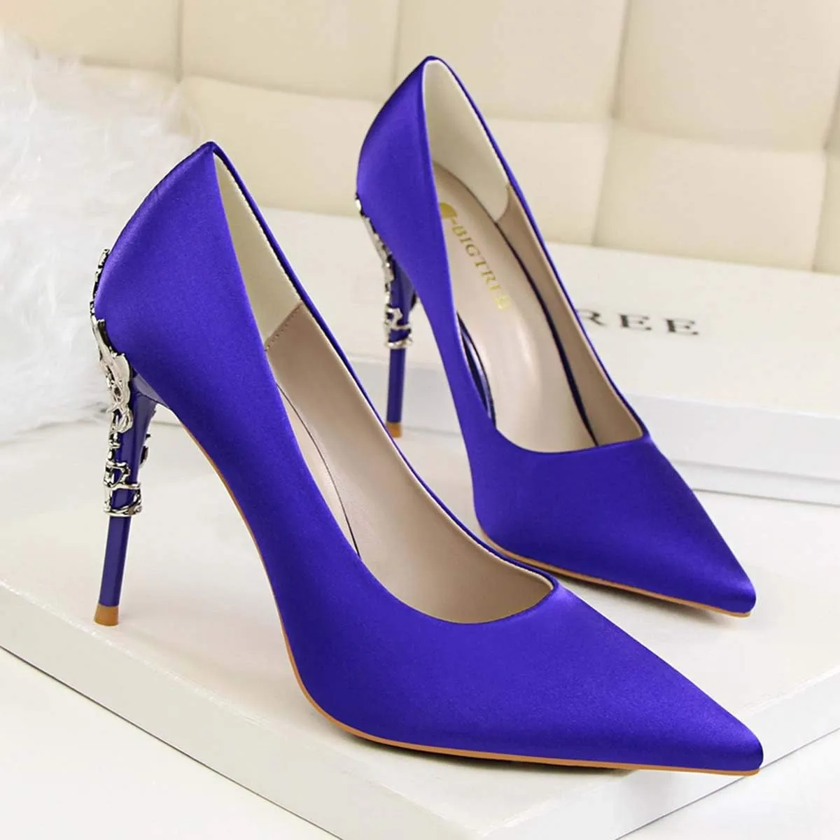 JOEupin Women's Satin Pointed Toe High Heel Dress Pump Shoes for Bridal Evening Party Pumps
