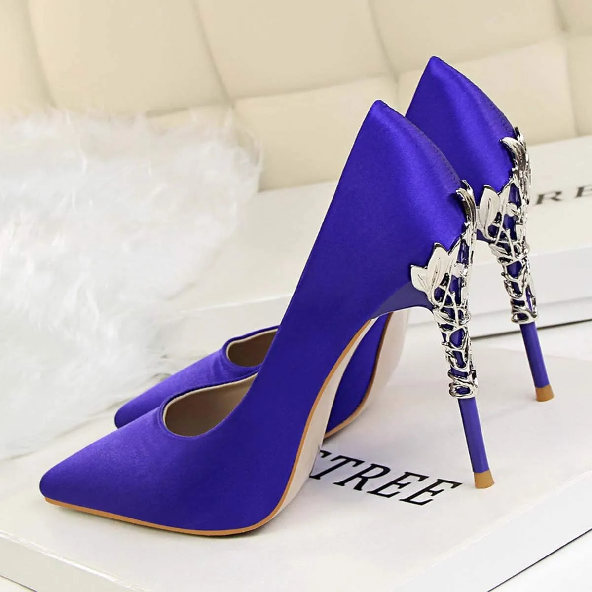 JOEupin Women's Satin Pointed Toe High Heel Dress Pump Shoes for Bridal Evening Party Pumps